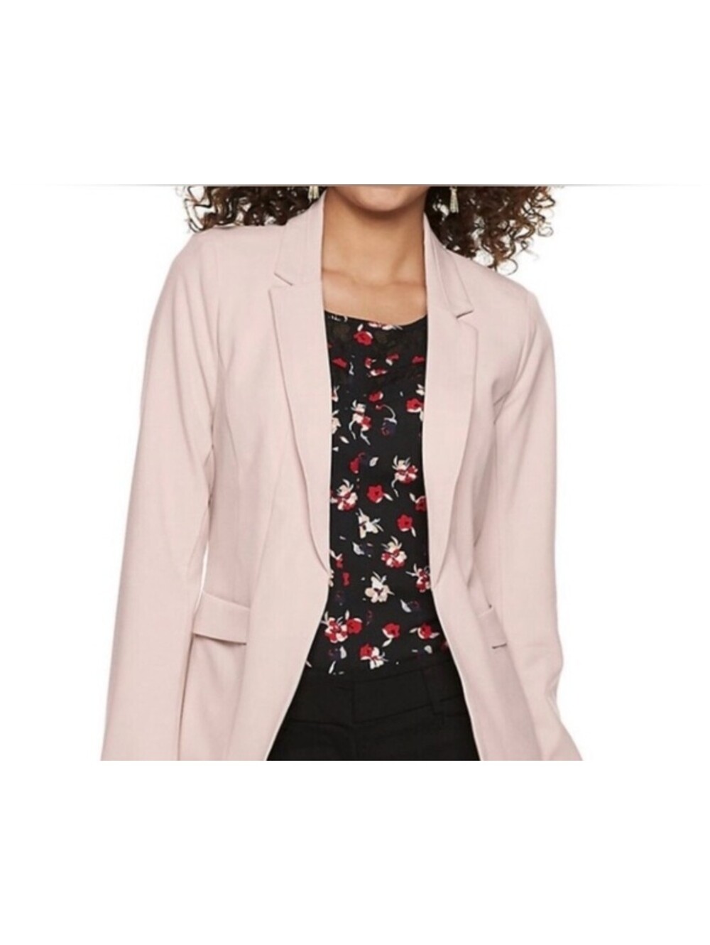 Candie’s Women’s Pink Open Front Short Blazer Jacket Lined Pockets Long SZ M